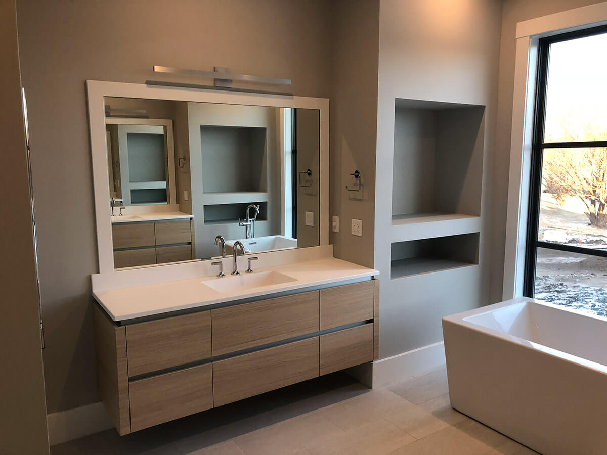 Modern-styled bathroom.